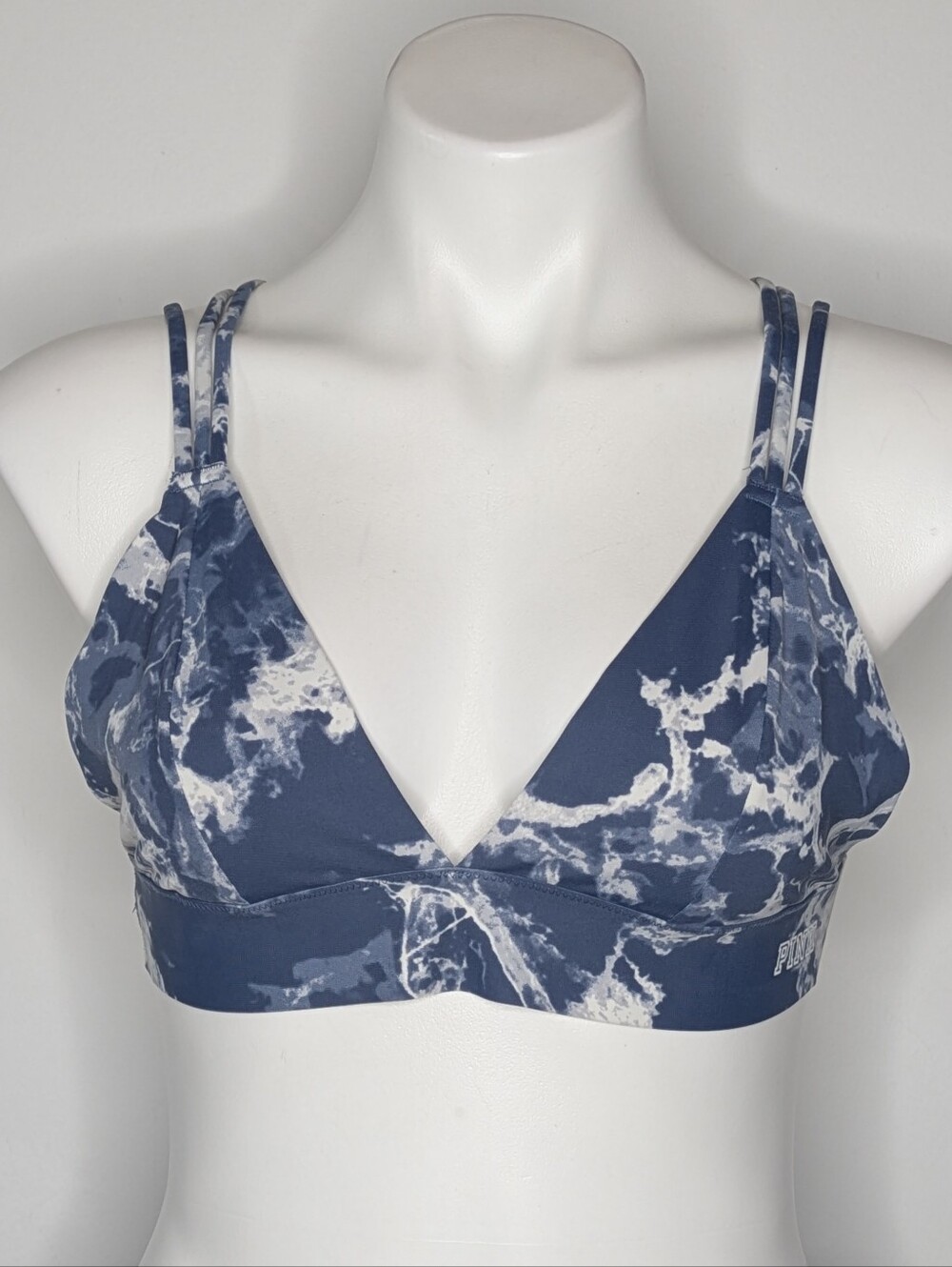 PINK Victoria's Secret Blue White Marbled Strappy V Neck Bralette Bra L